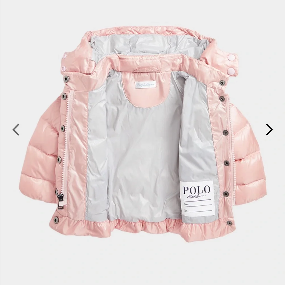 Ralph Lauren Girls' Pale Pink Hooded Puffer Jacket